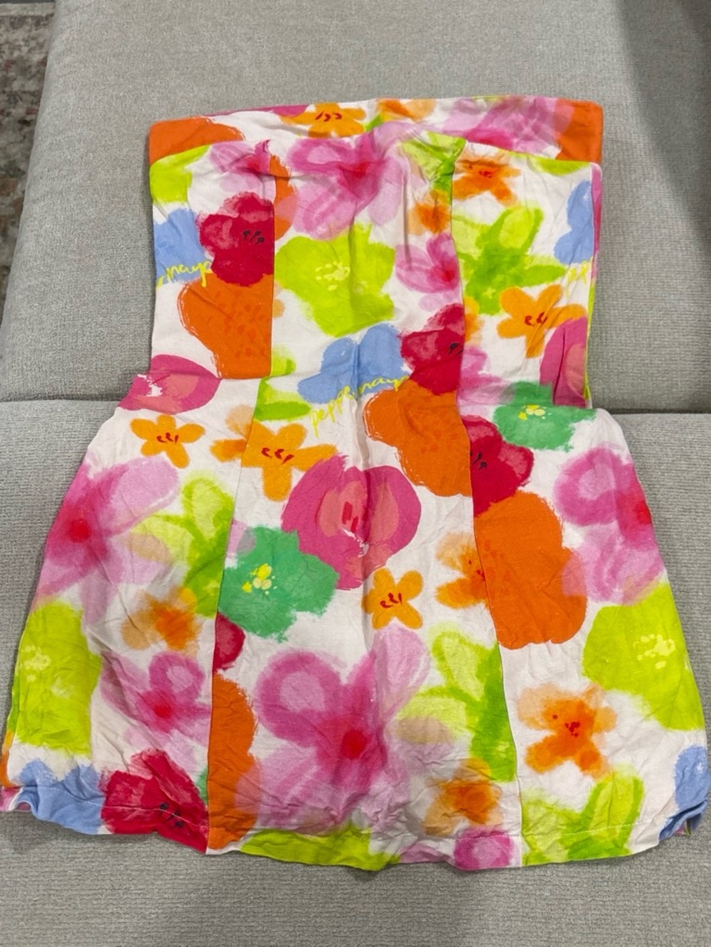 Peppermayo Strapless Dress in Neon Lime, Pink and Blue